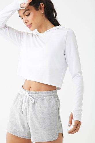 Forever 21 Active Hooded Long Sleeve Top , White