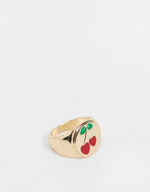 Asos Design Ring In Cherry Sovereign Design In Gold Tone