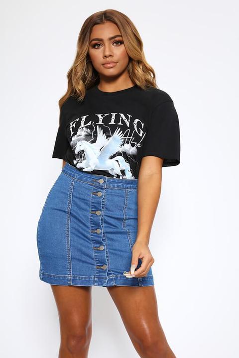 Black Flying High Oversized T