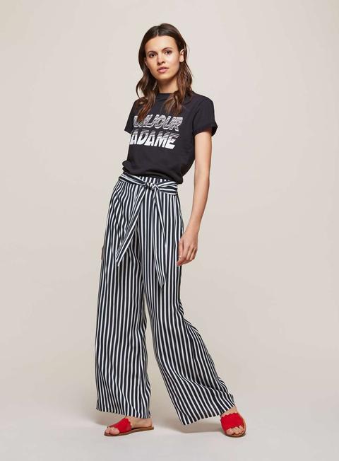 Womens Black Striped Wide Leg Trousers, Assorted