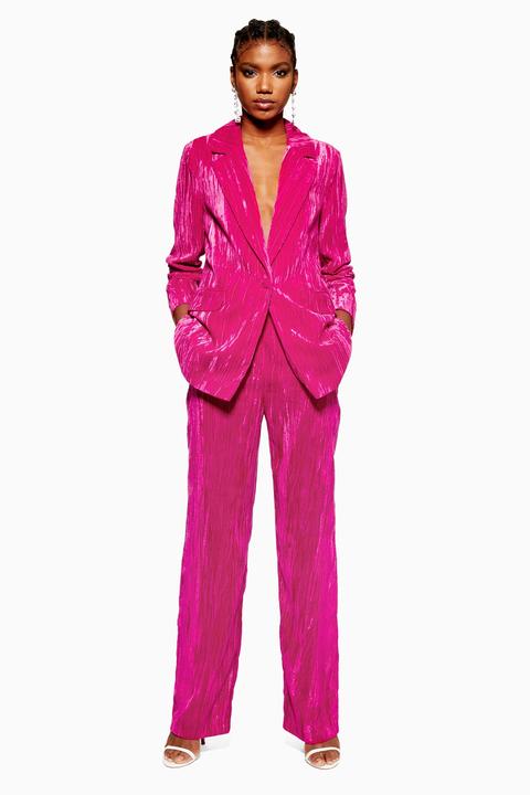 Womens Crinkle Velvet Trousers - Pink, Pink