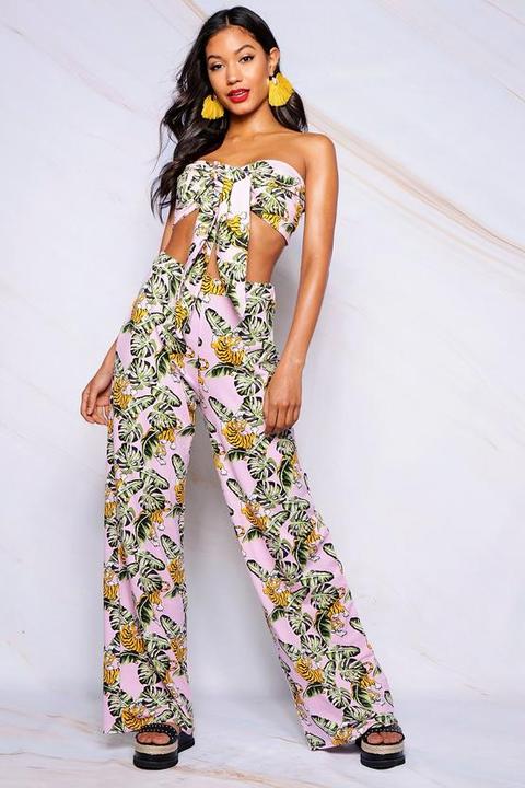 Tropical Print Wide Leg Trouser