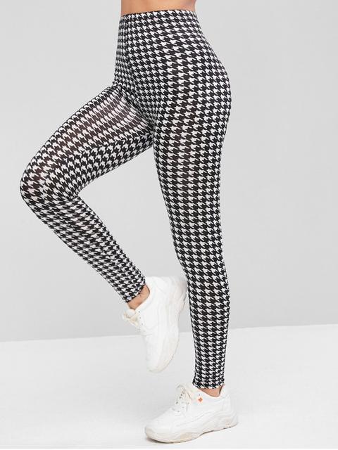 Leggings De Cintura Alta Con Estampado De Pata De Gallo Multi-a