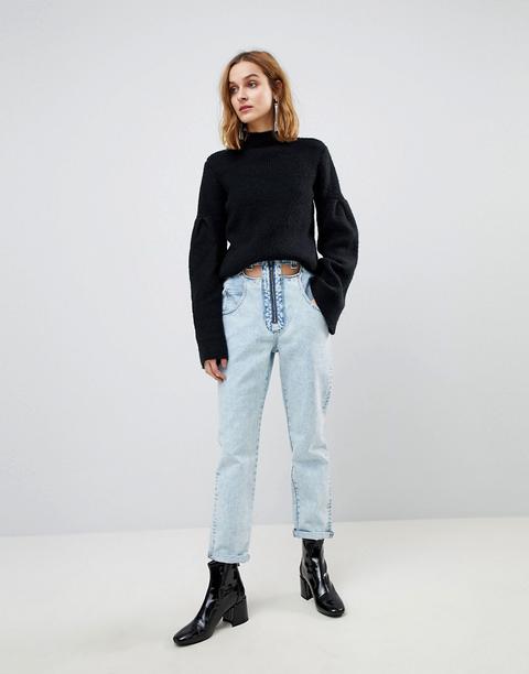 Asos Original - Mom Jeans Lavaggio Vintage Chiaro Con Cintura Tagliata - Blu