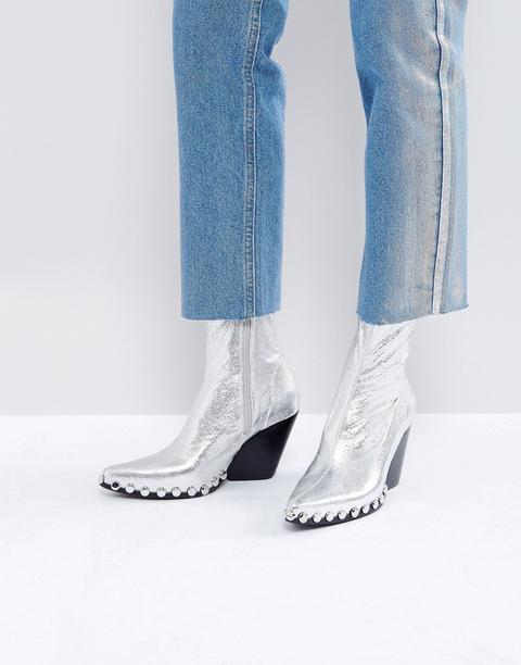 Botas Western Con Tachuelas En Plateado De Jeffrey Campbell