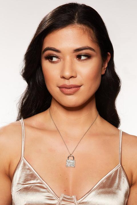 Silver Diamante Padlock Necklace