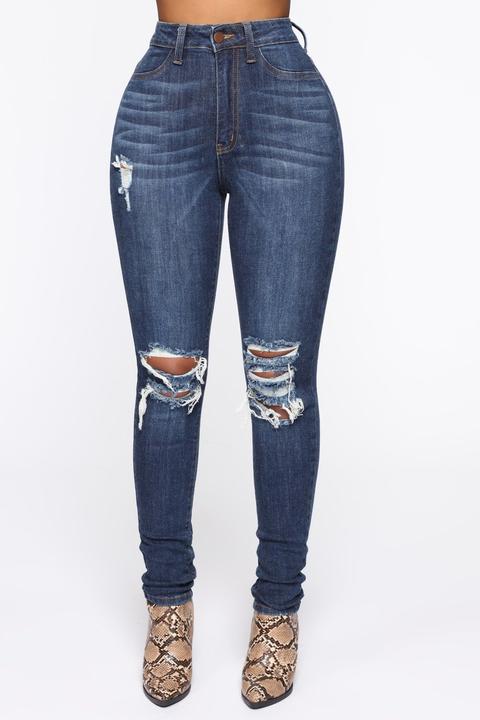 Delirious Distressed Skinny Jeans - Dark Denim