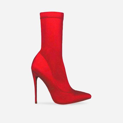 Fiona Pointed Toe Ankle Boot In Red Lycra, Red