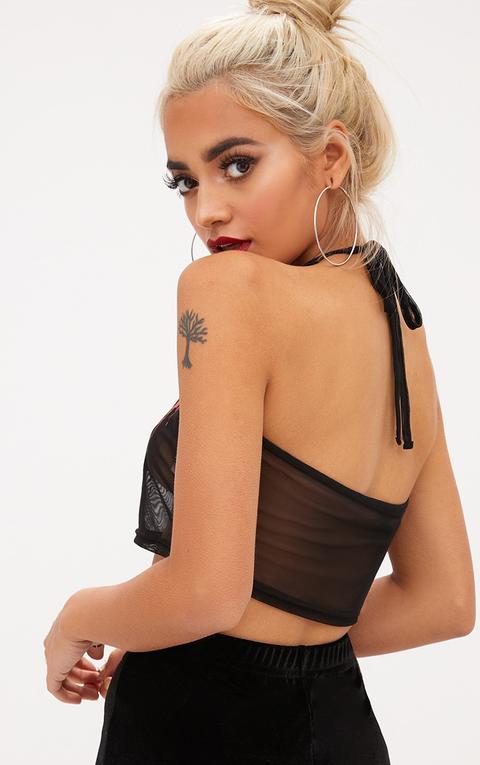 Haunt Mess Slogan Black Mesh Crop Top