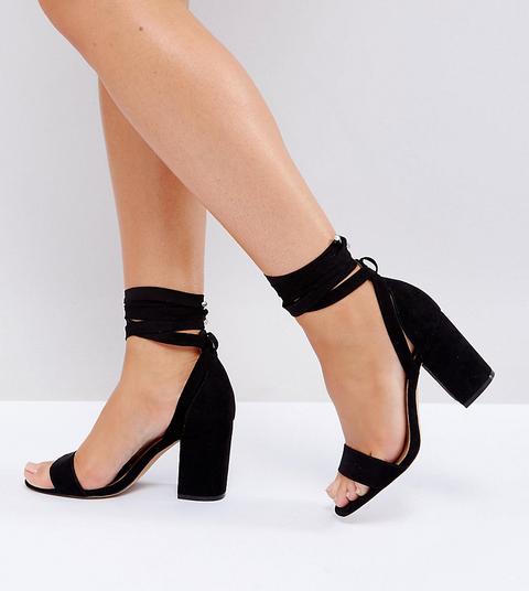 Asos Design Wide Fit Howling Tie Leg Block Heeled Sandals-black