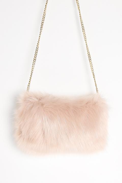 Pink Faux Fur Clutch Bag