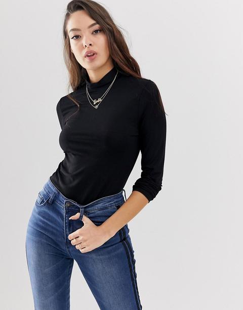 Top De Manga Larga Con Cuello Alto En Negro De Asos Design