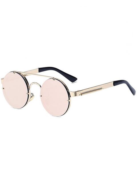 Golden Crossbar Retro Round Mirrored Sunglasses