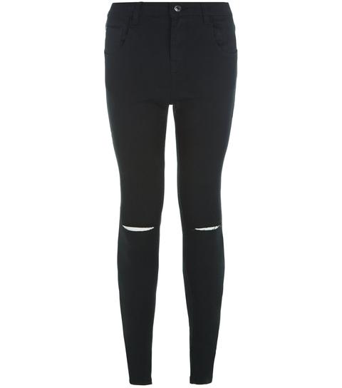 black ripped knee skinny jeans