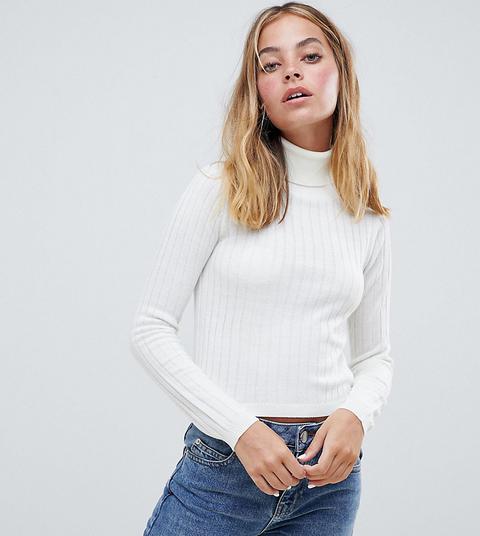 Asos Design Petite - Maglione Dolcevita Corto A Coste - Crema