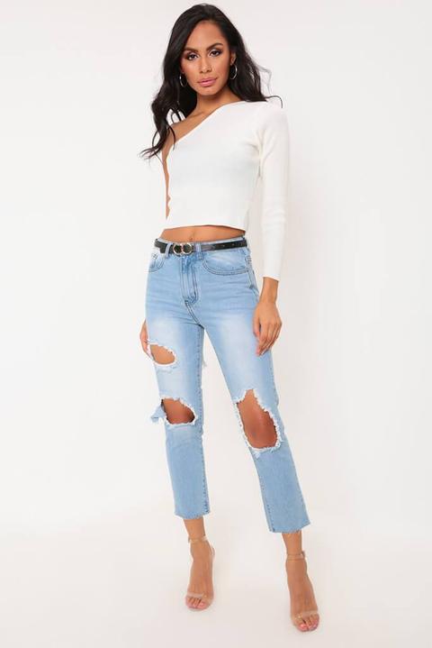 Light Wash High Rise Ripped Mom Jeans