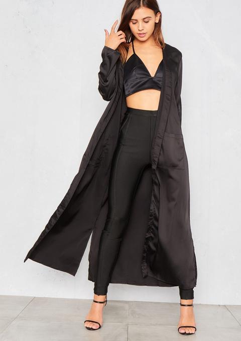 Ada Black Satin Belted Duster Jacket