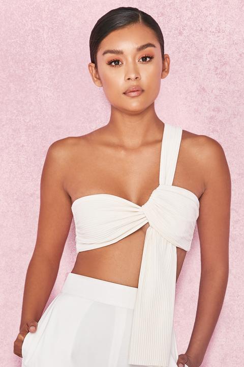 Cream Knot Front Cropped Rib Top