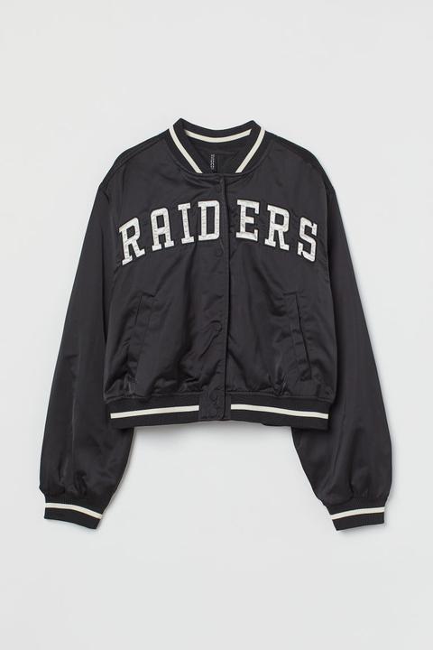 Embroidered Baseball Jacket - Black