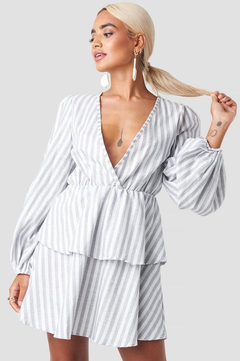 Striped Balloon Sleeve Mini Dress Mehrfarbig