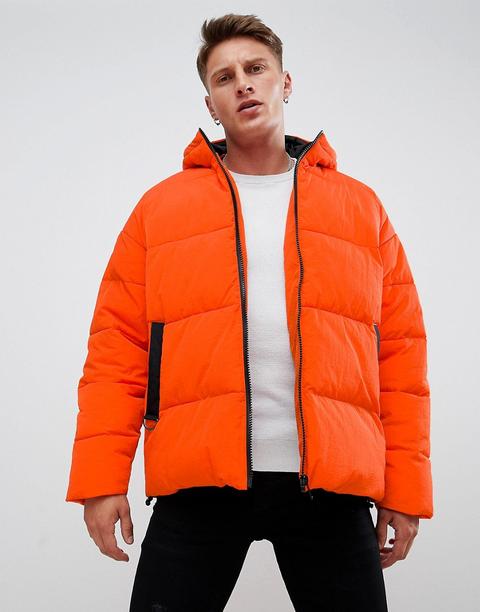 Chaqueta De Plumas Con Capucha En Naranja De Asos Design