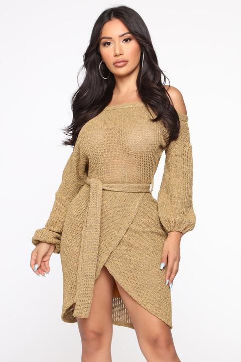 Cozy State Of Mind Sweater Midi Dress - Mustard