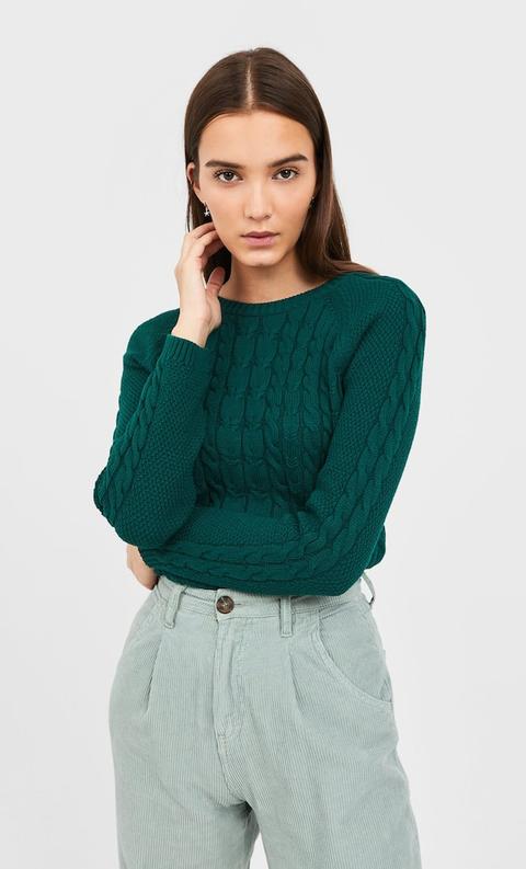 green cable knit sweater