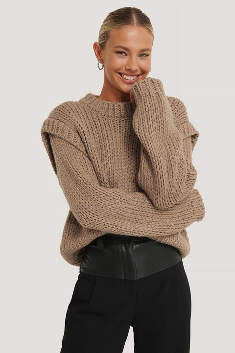 Na-kd Trend Wool Blend Shoulder Detail Knitted Sweater - Brown