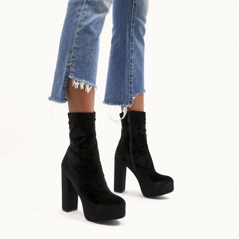 Berlin Platform Ankle Boots In Black Velvet