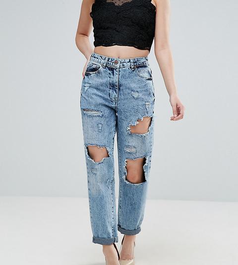 Parisian Petite - Boyfriend Jeans Strappati - Blu