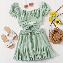 Outfit De Dos Piezas Envolvente Liso Bohemio