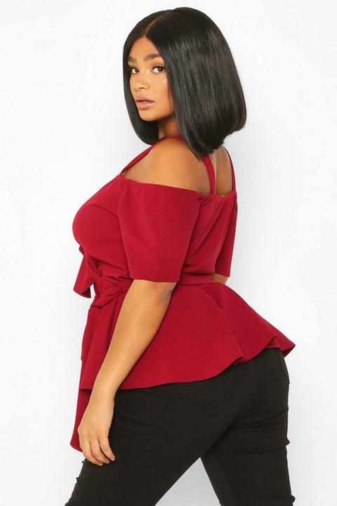 black plunge peplum top