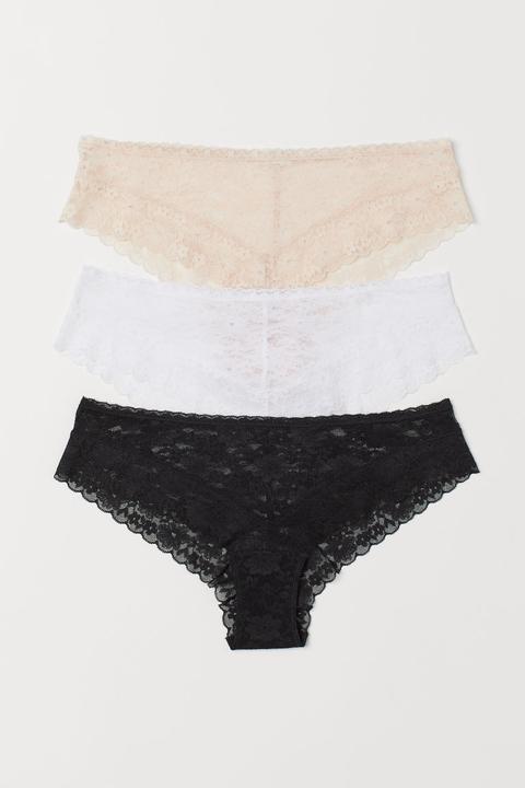 3 Bragas Hipster De Encaje - Negro
