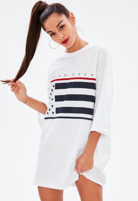 White American Flag Oversized Slogan T-shirt Dress, White