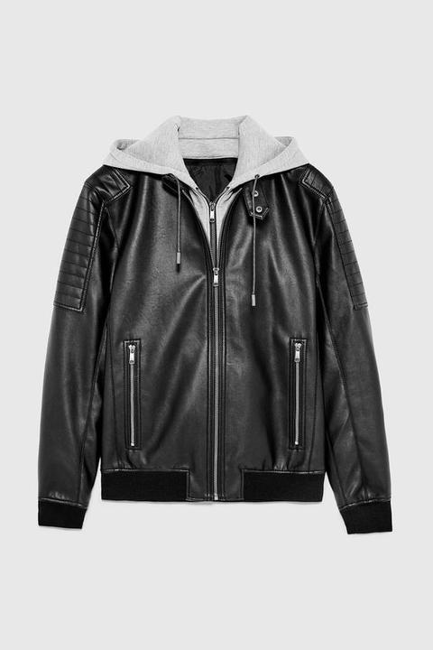 contrasting faux leather jacket zara