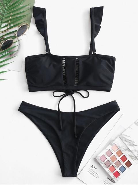 Zaful Ladder Cutout Freau Bandeau Bikini Bikini Black