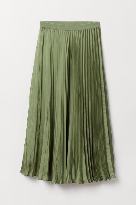 H & M - Gonna Plissettata In Satin - Verde