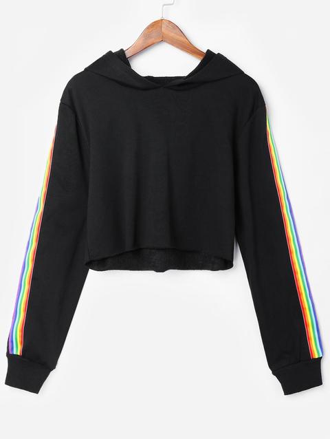 Felpa Con Cappuccio A Righe Di Arcobaleno Black