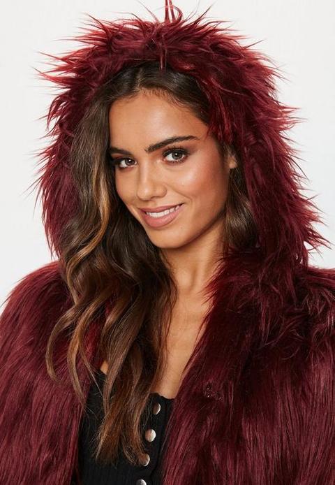 burgundy shaggy coat