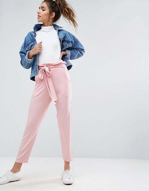 Asos - Pantaloni Con Pinces E Fiocco Oversize - Rosa