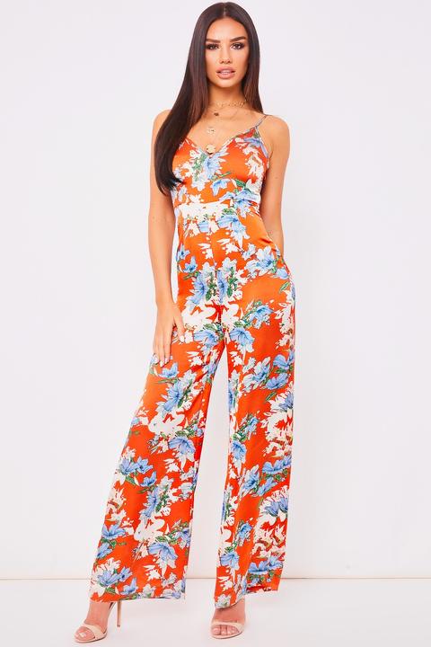 orange floral jumpsuit