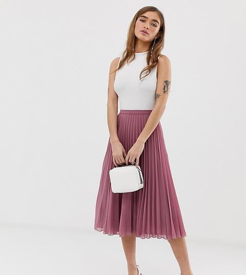 Asos Design Petite - Gonna Midi Plissettata - Rosa