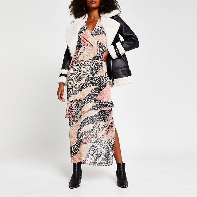 Pink Long Sleeve Animal Print Maxi 