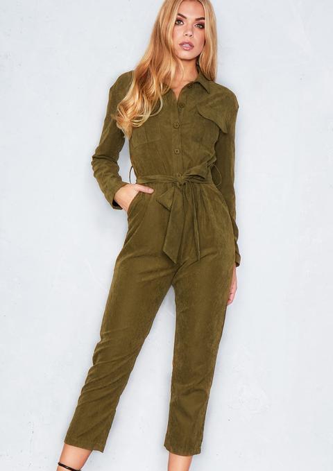 Tamsin Khaki Suedette Utility Jumpsuit