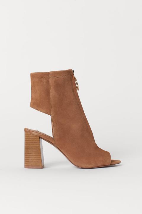 Bottines Ouvertes En Suède - Beige