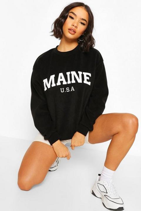 Womens Teddy Fleece Oversized Maine Slogan Sweatshirt - Black - M, Black