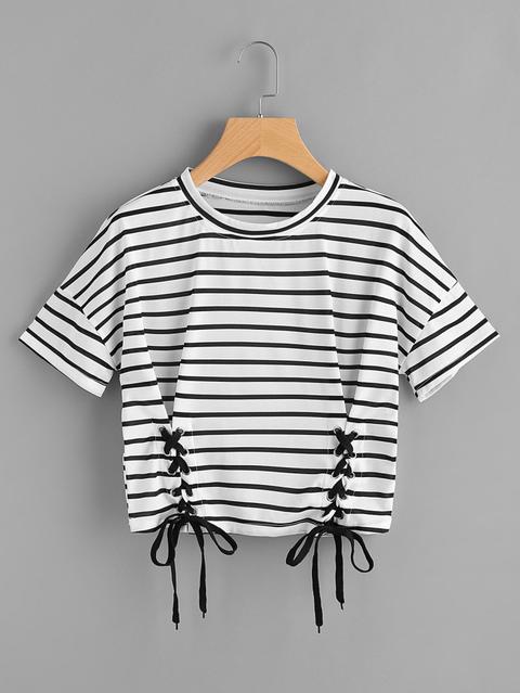 A Strisce Grommet Lace Up Dropped Spalla Top