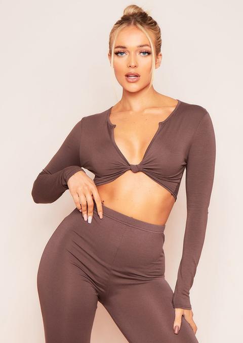 Esme Chocolate Plunge Knot Crop Top