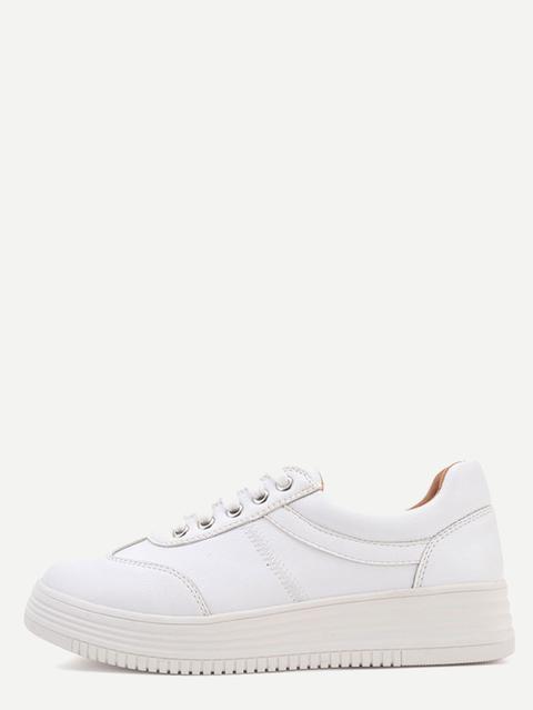 White Pu Rubber Sole Low Top Sneakers