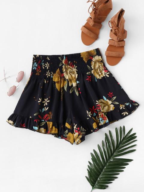 Shorts Floral Bajo Fruncido